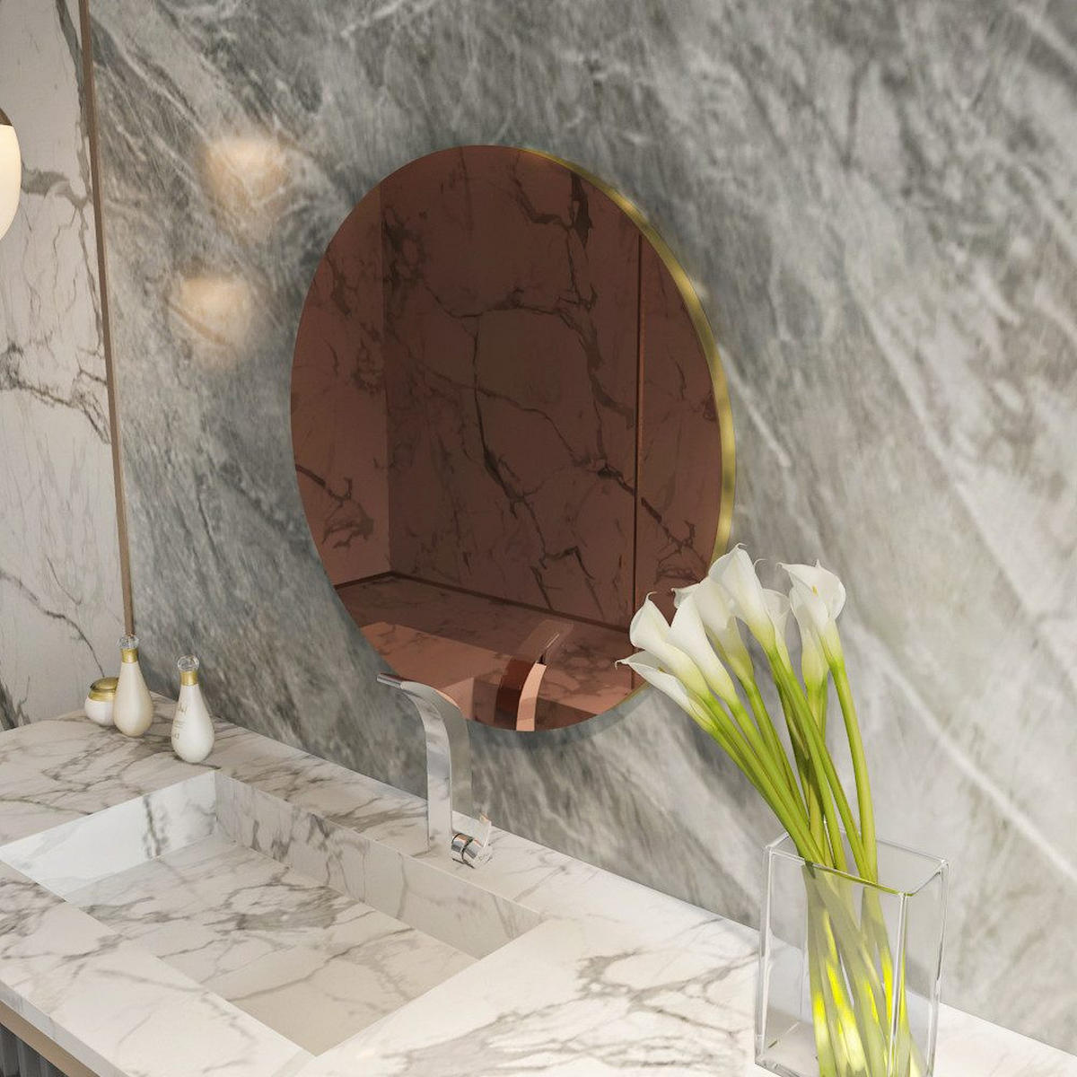 BADSPIEGEL 70x70 cm Bronze goldfarbener Rahmen Runder Wandspiegel - Bronzefarben, Glas (70/70/2cm) - Ibonto