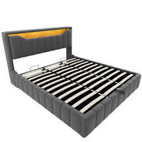 POLSTERBETT 180x200 cm mit hydraulischem Stauraum - klappbarem Kopfteil, LED & USB - Grau - ohne Matratze - Grau, Textil (180/200cm) - DELFA