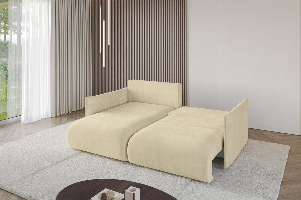 ECKSOFA mit Schlaffunktion und Bettkasten ONESK-L 208x165x40 Beige Velours - Beige, Holzwerkstoff/Kunststoff (208/165cm) - ALTDECOR