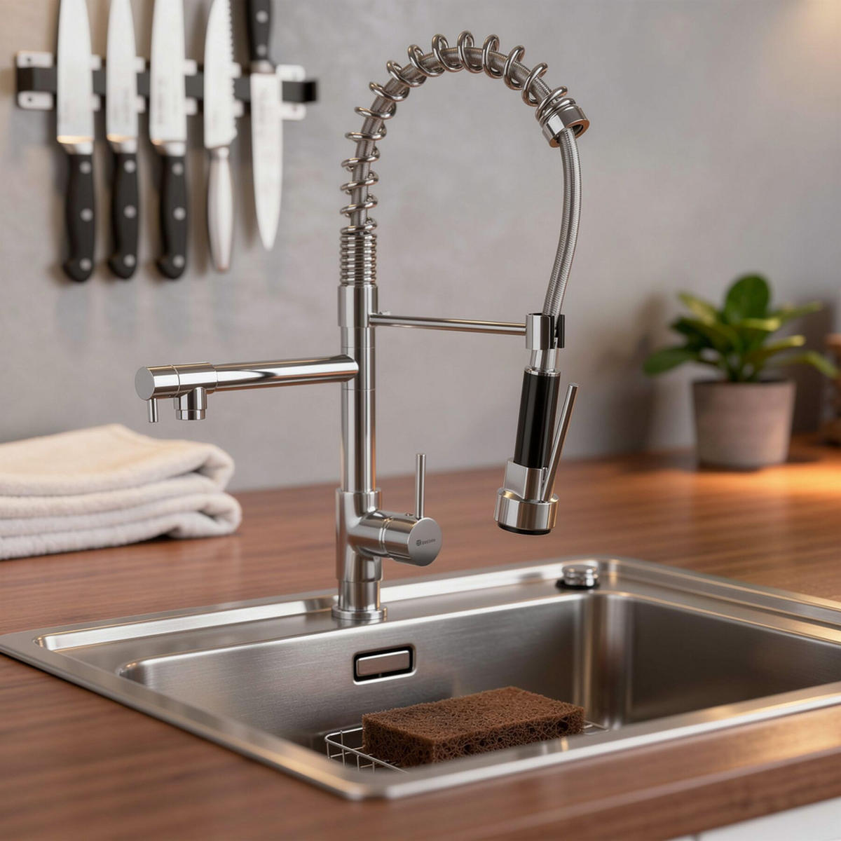 KÜCHENARMATUR, inklusive 2 Anschlussschläuche, grau - Grau, Metall (5/52/24.5cm) - tectake