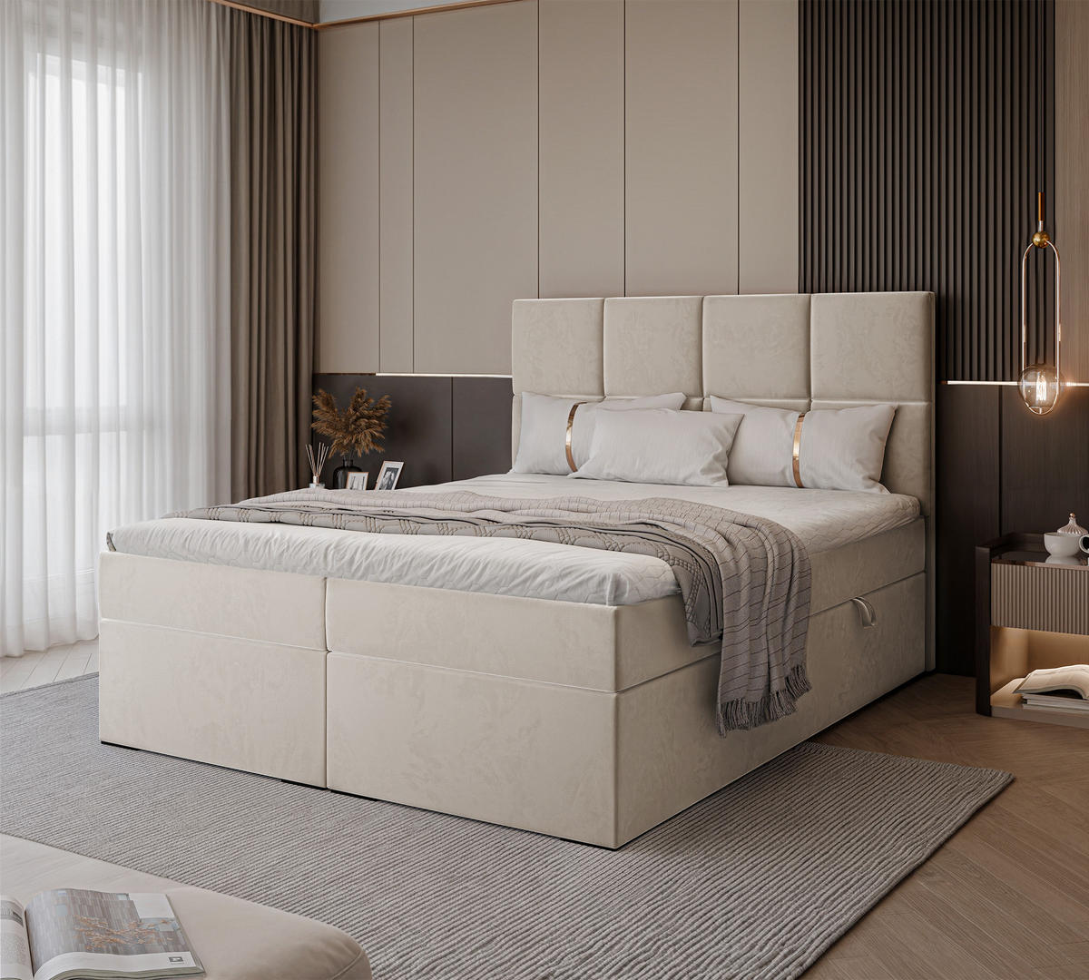 BOXBETT 120x200 cm mit Topper - Beige, Textil (120/200cm) - Idohome