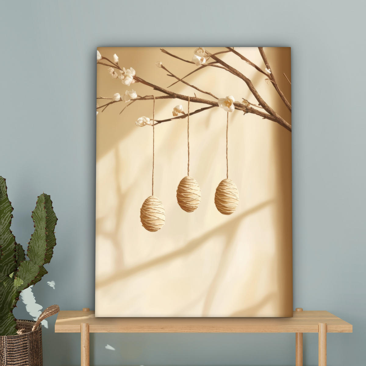 LEINWANDBILD Beige - Osterkuchen - Eier Wandbild Wohnzimmer 60x80 cm - Beige, Textil (60/80cm) - MuchoWow