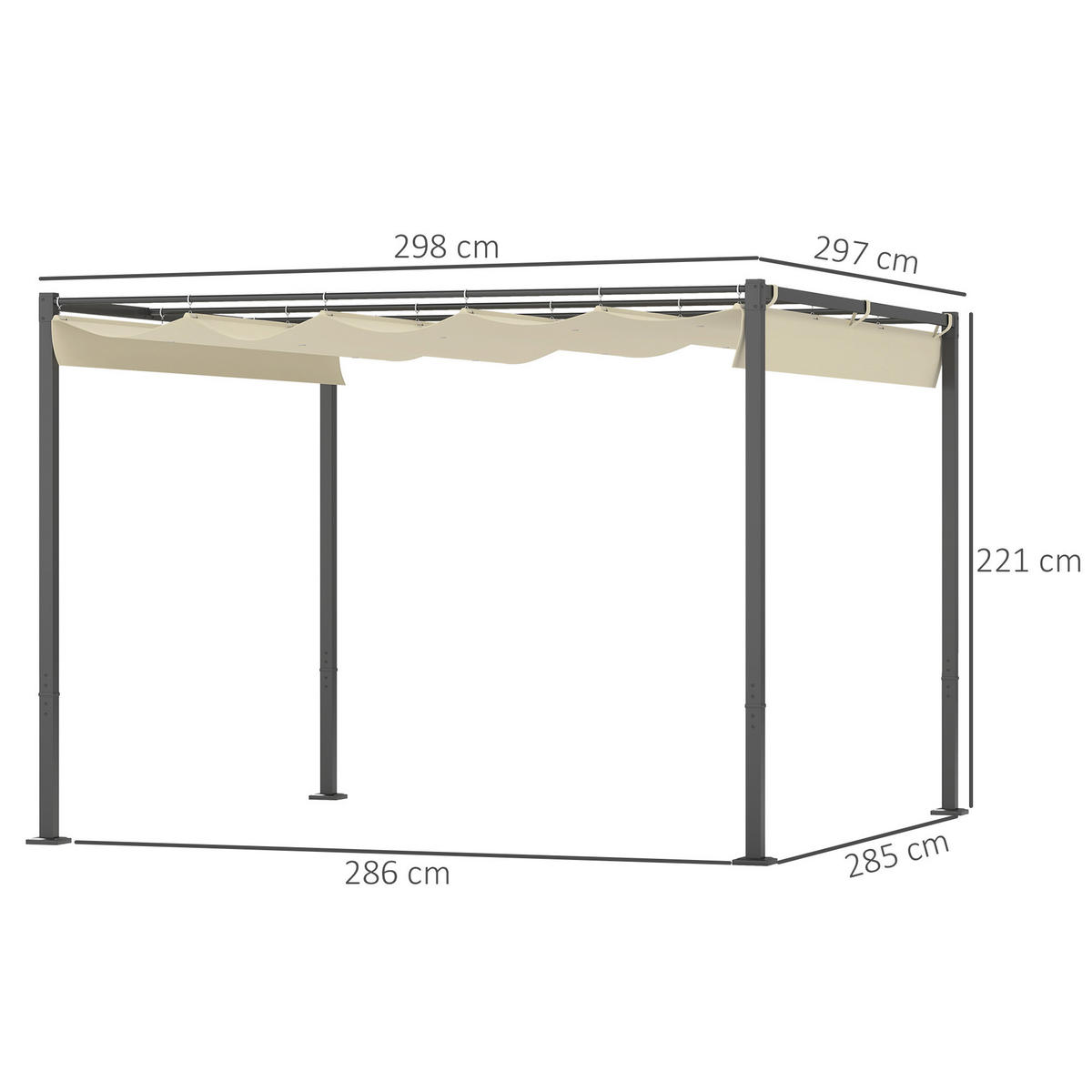 PERGOLA ca. 3x3m - Beige, Metall (297/221/298cm) - Outsunny