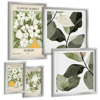 BILDER SET 5er Set - 50x50 cm & 20x30 cm & 40x60 cm Silberner Rahmen - Blumenmuster London Dublin - Silberfarben, Kunststoff (40/60cm) - TULUP