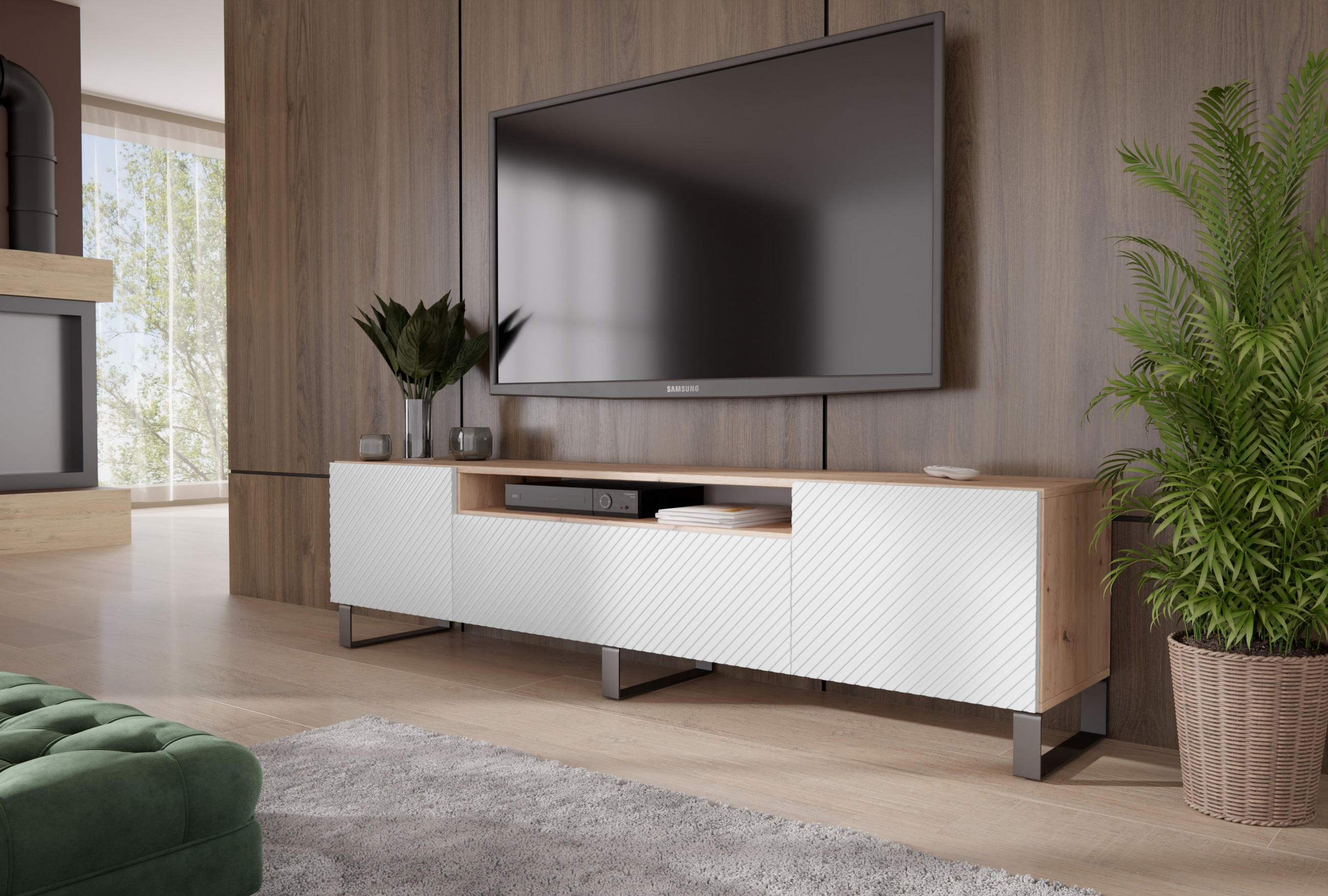 TV-SCHRANK KLER - Eiche Artisan/Weiß, Holzwerkstoff (200/53/41cm) - Meblini