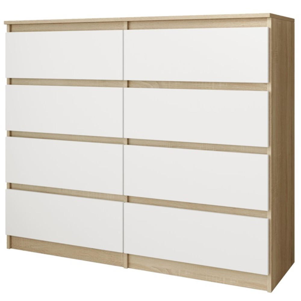 KOMMODE Look 100 cm mit acht Schubladen, eiche Sonoma+weiß - Weiß/Sonoma Eiche, Holzwerkstoff (100/93/33cm) - Beautysofa