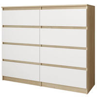 KOMMODE Look 100 cm mit acht Schubladen, eiche Sonoma+weiß - Weiß/Sonoma Eiche, Holzwerkstoff (100/93/33cm) - Beautysofa