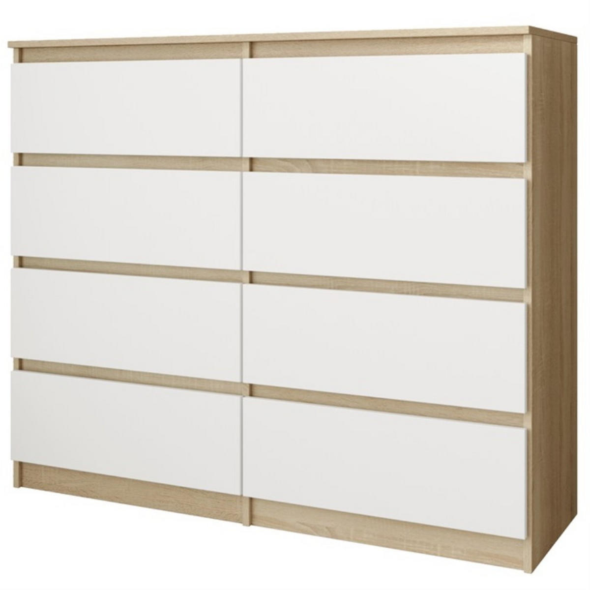 KOMMODE Look 100 cm mit acht Schubladen, eiche Sonoma+weiß - Weiß/Sonoma Eiche, Holzwerkstoff (100/93/33cm) - Beautysofa
