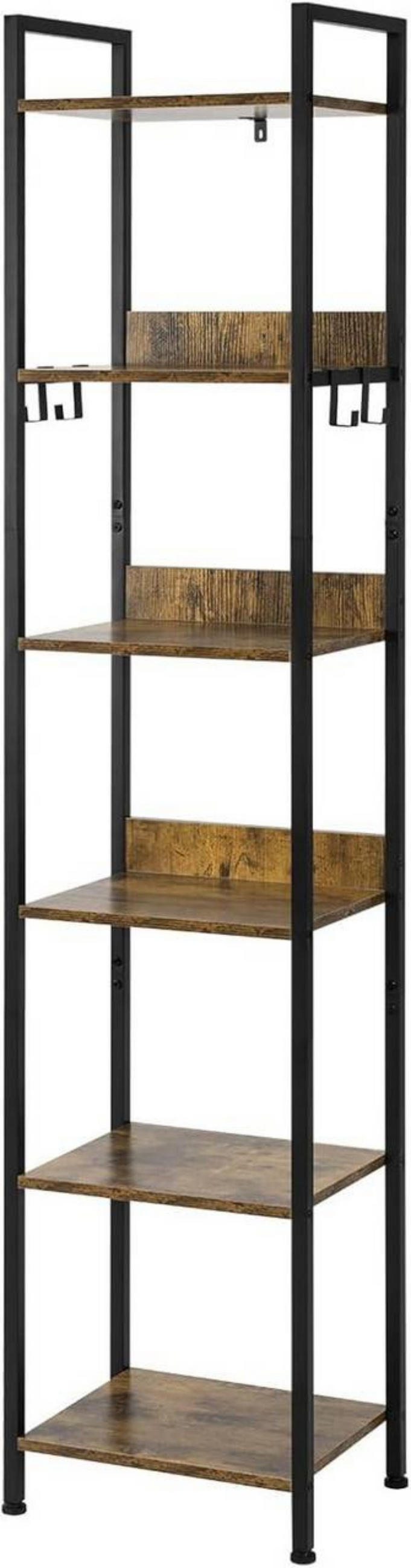 REGAL mit 6 Ebenen, 4 Haken, Vintage-Holzoptik + Schwarz - Nussbaumfarben, Holzwerkstoff/Metall (40/187/30cm) - Woltu