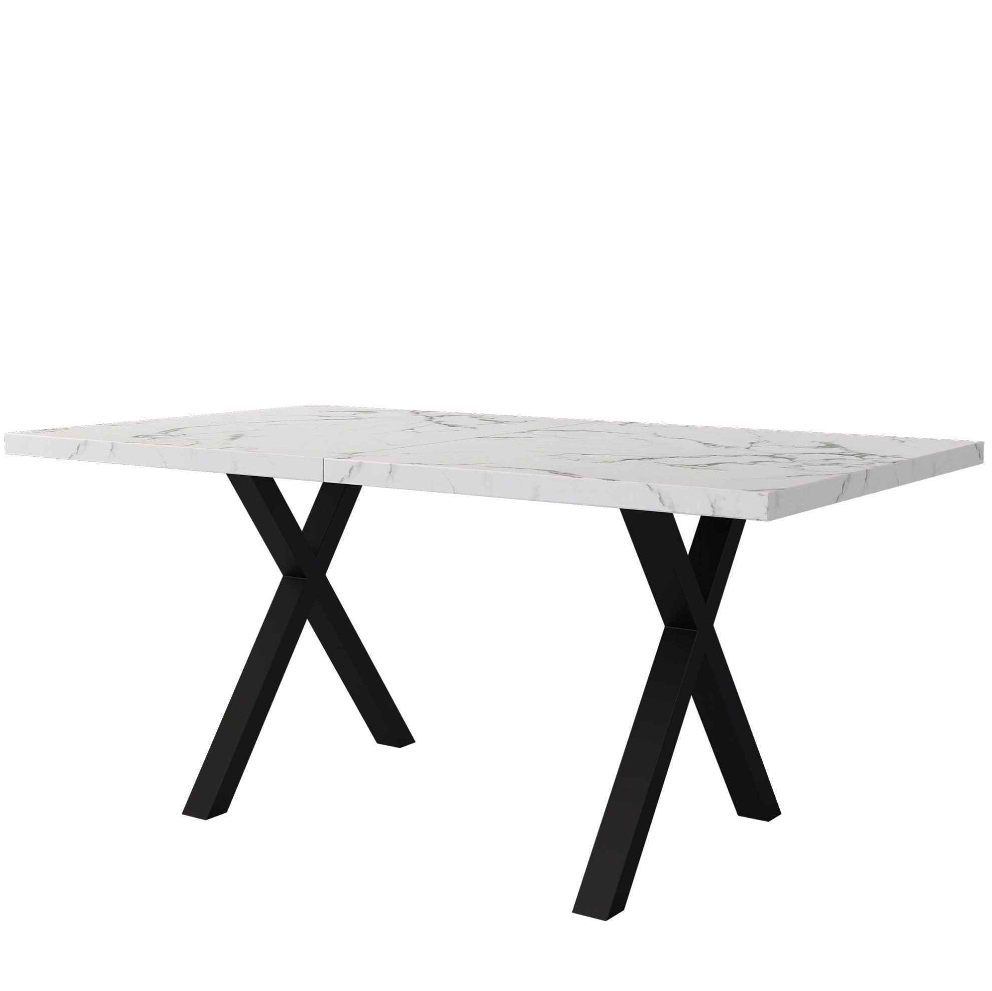 JEDILNA miza 140/80/76 cm z navzkrižnim podnožjem, MDF plošča, večnamenska, Beli marmor - bela, leseni material (140/80/76cm) - Redom