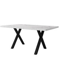 JEDILNA miza 140/80/76 cm z navzkrižnim podnožjem, MDF plošča, večnamenska, Beli marmor - bela, leseni material (140/80/76cm) - Redom
