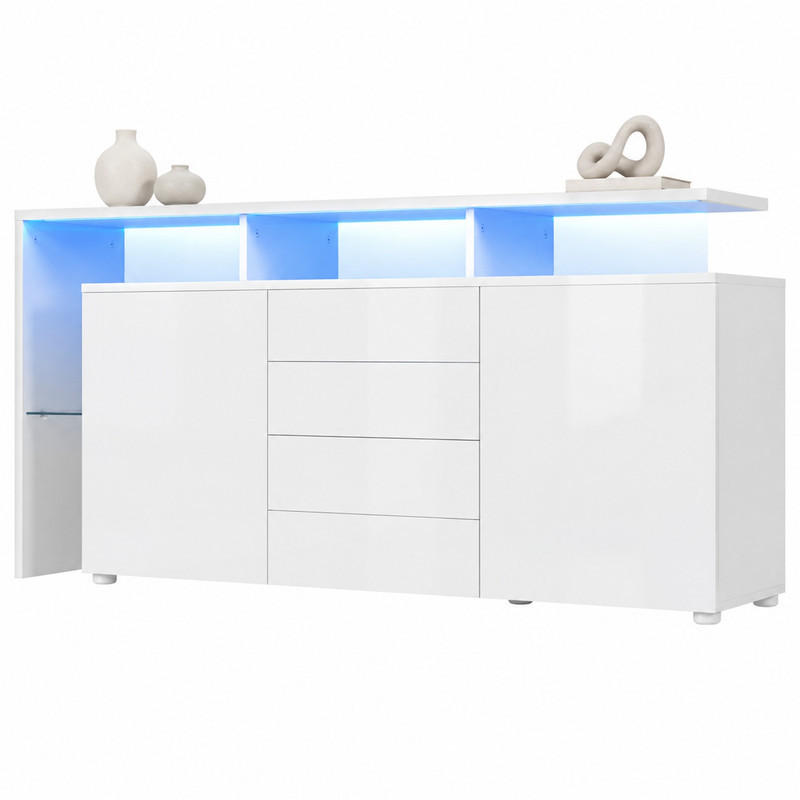 SIDEBOARD mit LED 160 cm Weiß Hochglanz - Weiß, Holzwerkstoff (160/70/35cm) - Meubliv
