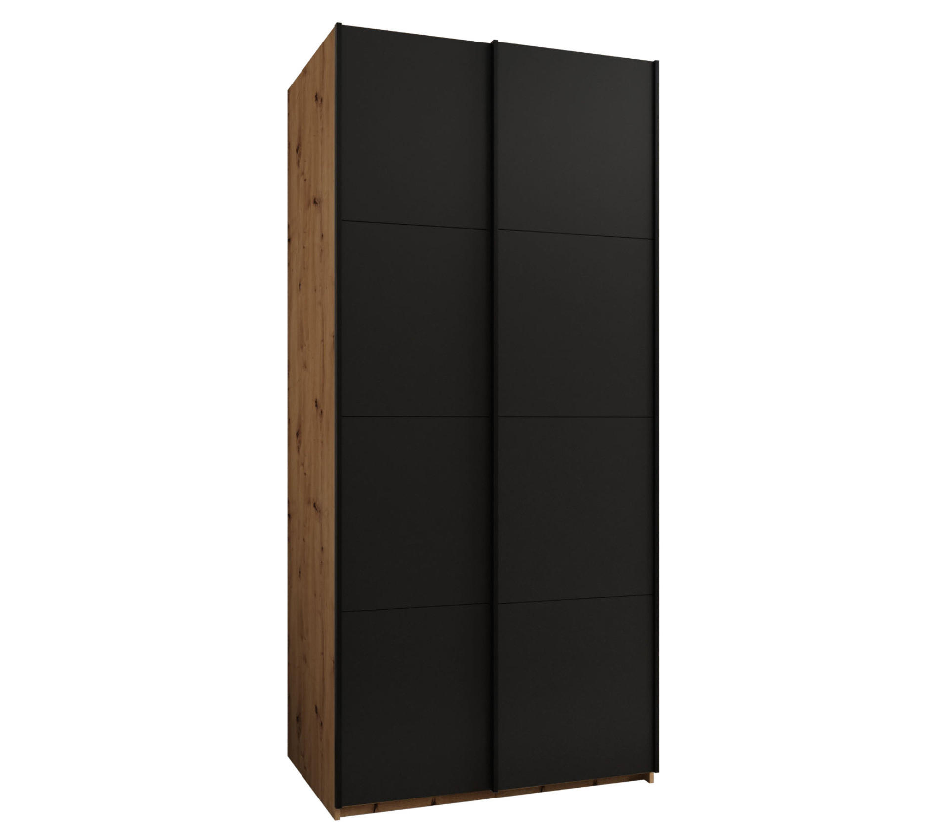 Abiks Möbel Schwebetürenschrank Eiche Artisan, Schwarz, Schwarz 120x245x64 cm
