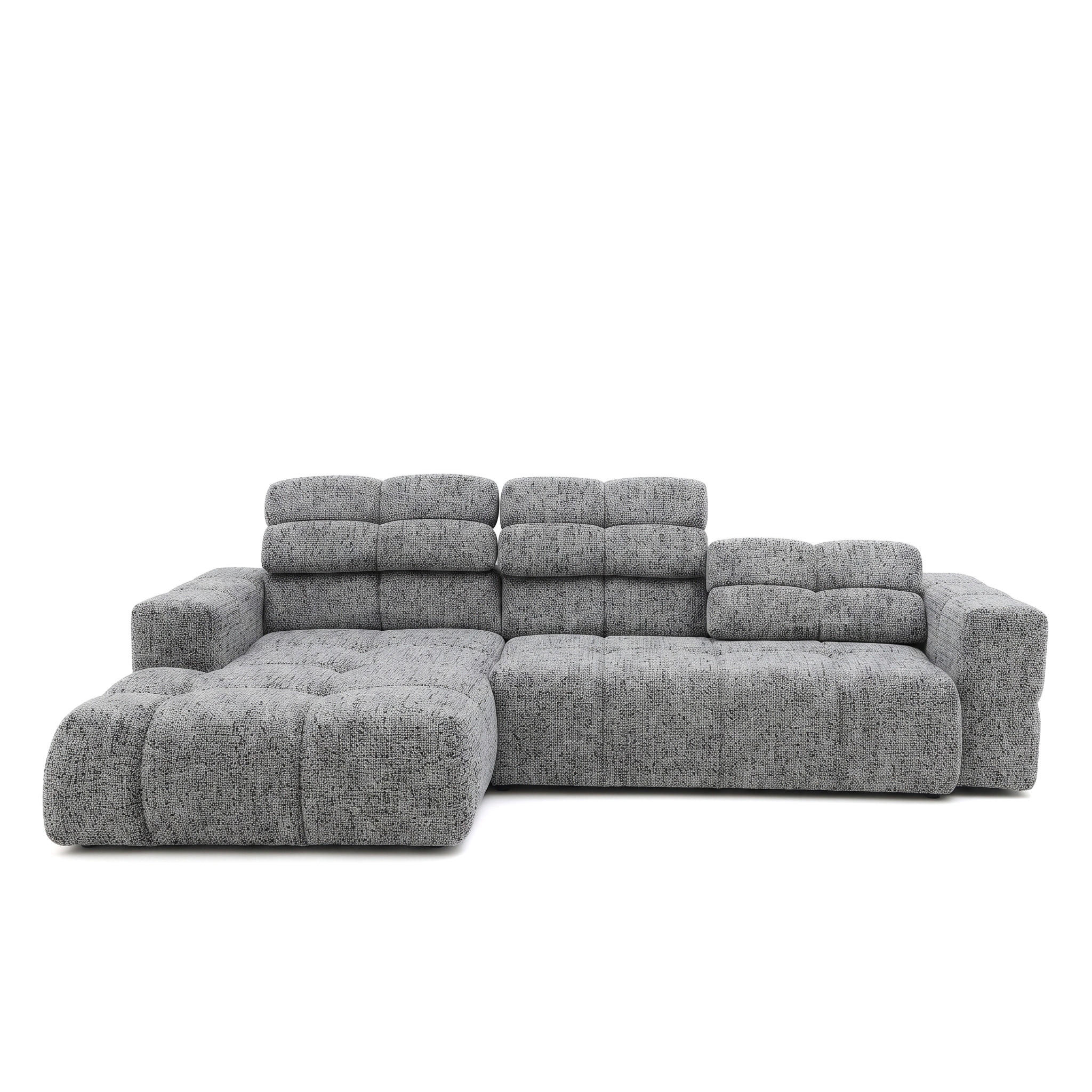 ECKSOFA TENDER Links mit Schlaffunktion und Verstellbare Kopfstützen, Chenille grau - Schwarz/Grau, Holz/Kunststoff (315/176cm) - Muffo
