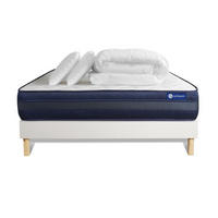BETT Actimemo tech Memory-Schaum 140 x 190 cm h4 - Kit Bettgestell Weiß - Mit Kissen und Bettdecke - Beige/Weiß, Karton/Holz (140/190cm) - ACTISOM