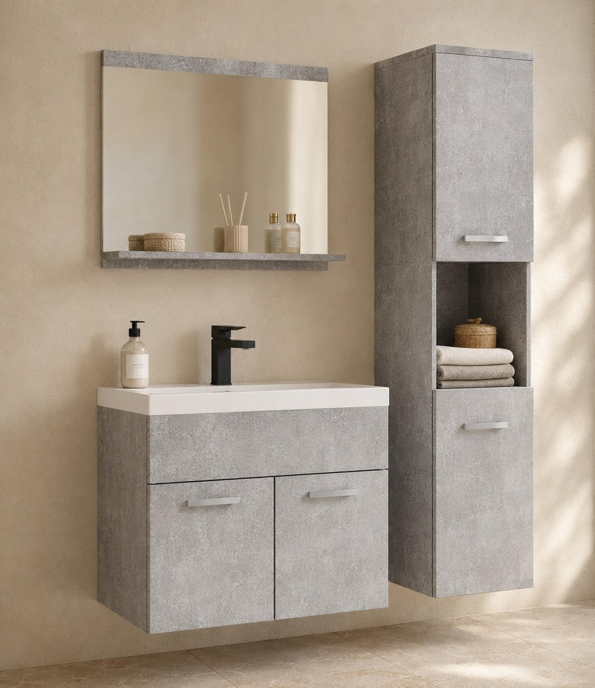 BADMÖBEL-SET Montreal 2 Teile Beton Grau - 60 x 35 x 51 cm - Grau, Holz (60/51/35cm) - Badplaats