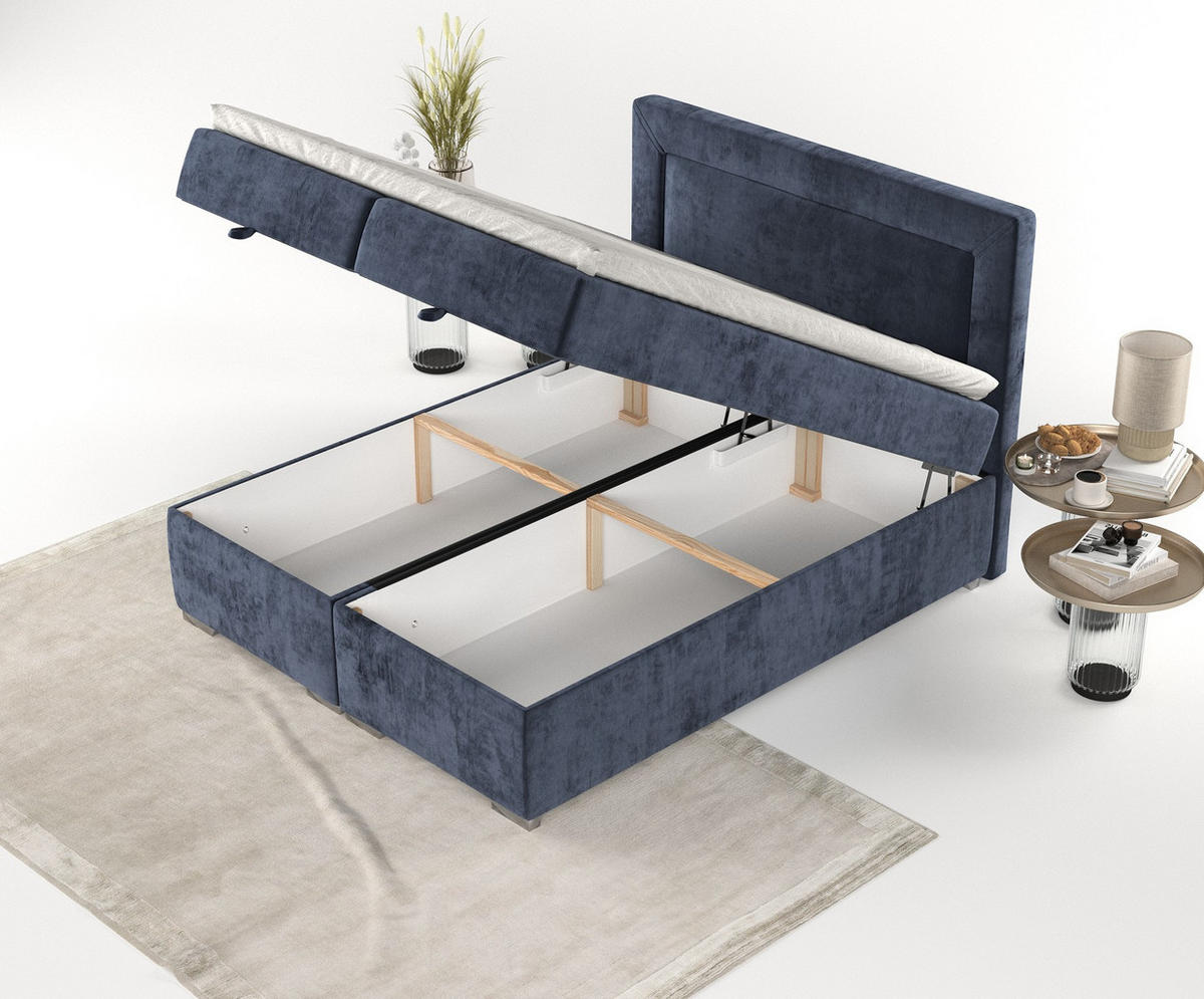 BOXBETT Lontano 120/200 cm Marineblau im Lotta Stoff - Chromfarben/Dunkelblau, Holz/Holzwerkstoff (120/200cm) - AltaBeds