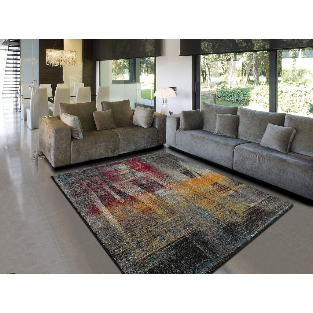 Thumbnail - Atticgo Webteppich, Mehrfarbig, Orange, Rot, Anthrazit, Textil, Abstrakt, Rechteckig, 120x170 cm, Oeko-Tex® Standard 100...