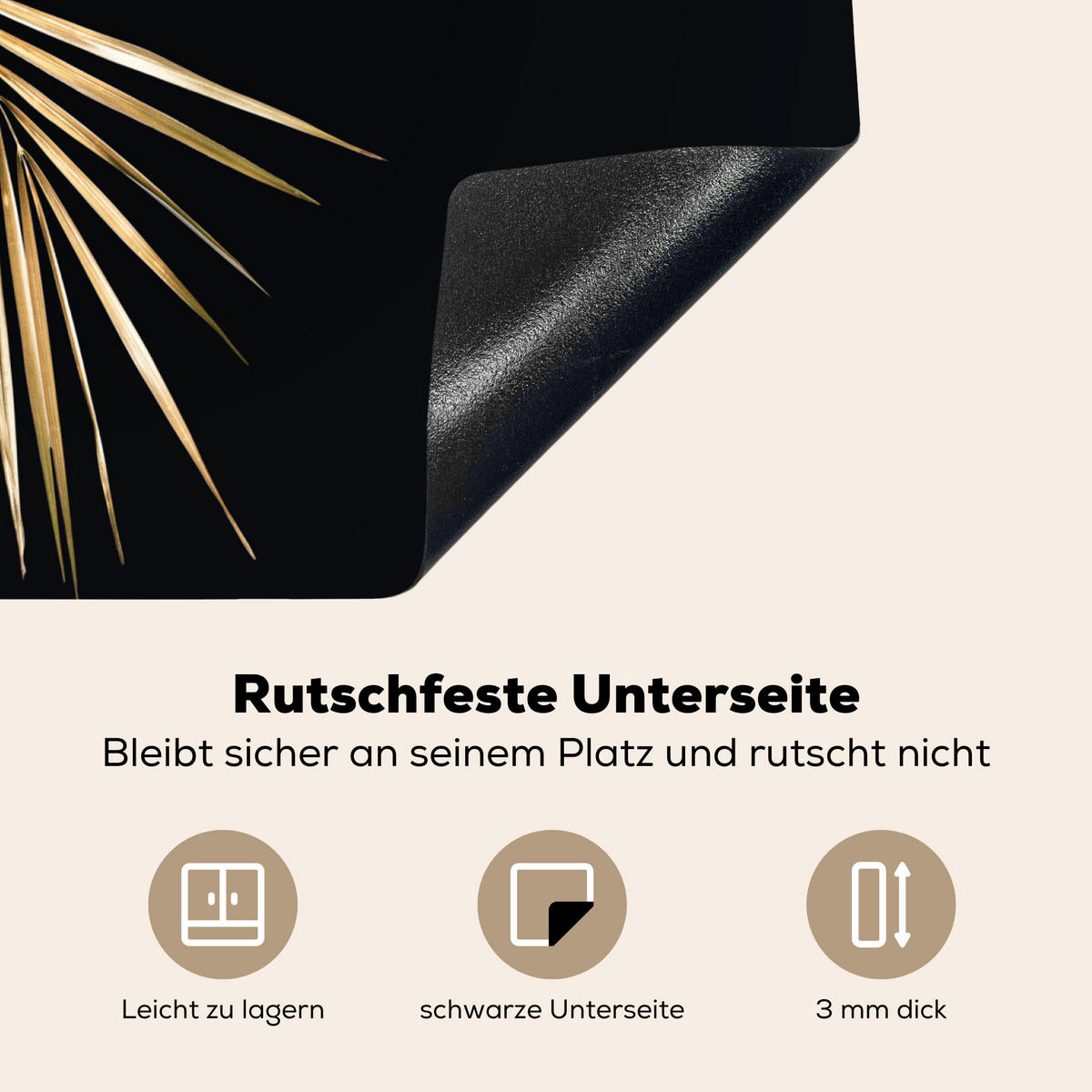 HERDABDECKPLATTE Blätter - Pflanzen - Gold - Schwarz - Luxus 59x52 cm - Goldfarben, Kunststoff (59/0.2/52cm) - MuchoWow