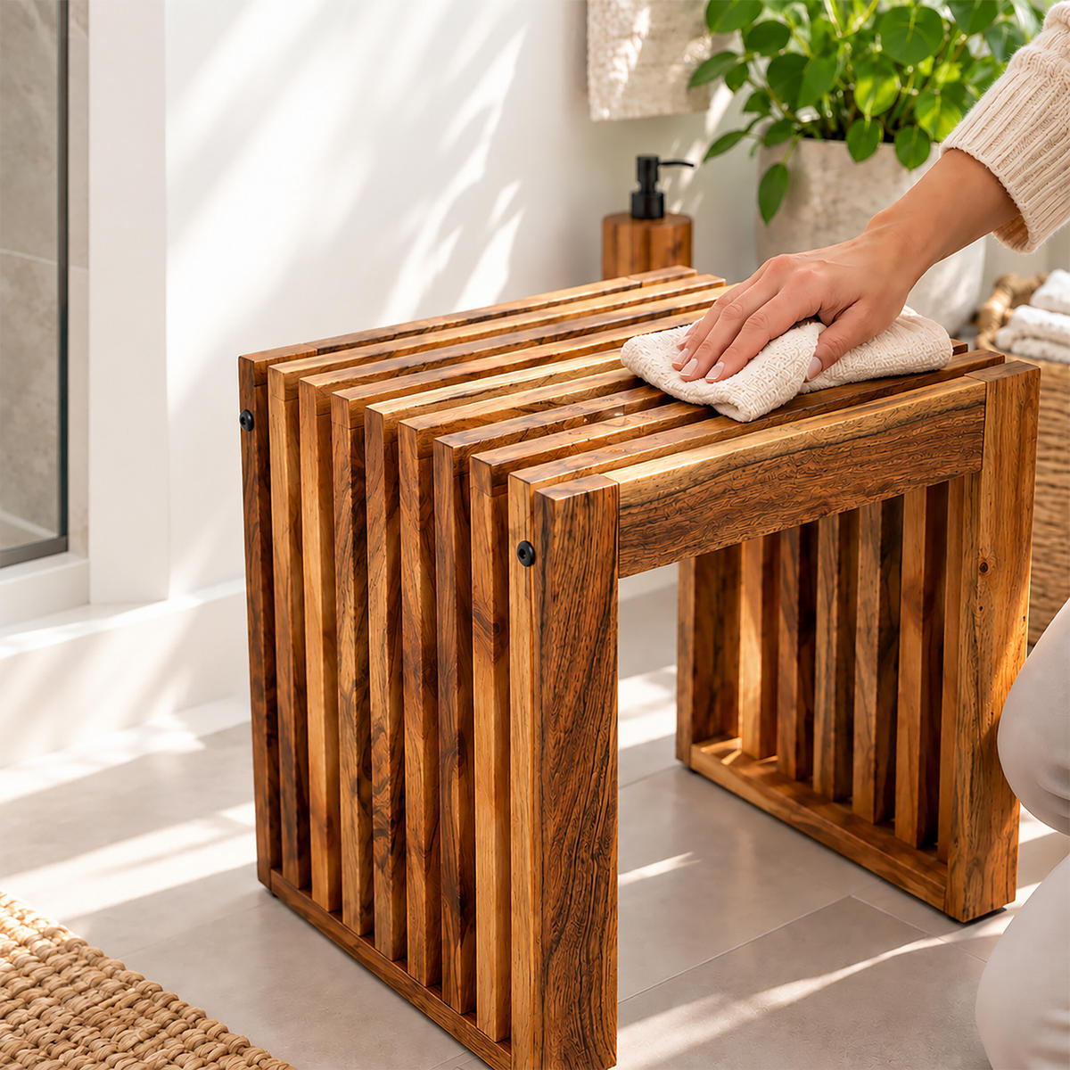 LAVICE Přírodní akáciové dřevo olejované - hnědá, dřevo (45/43/33cm) - Relaxdays