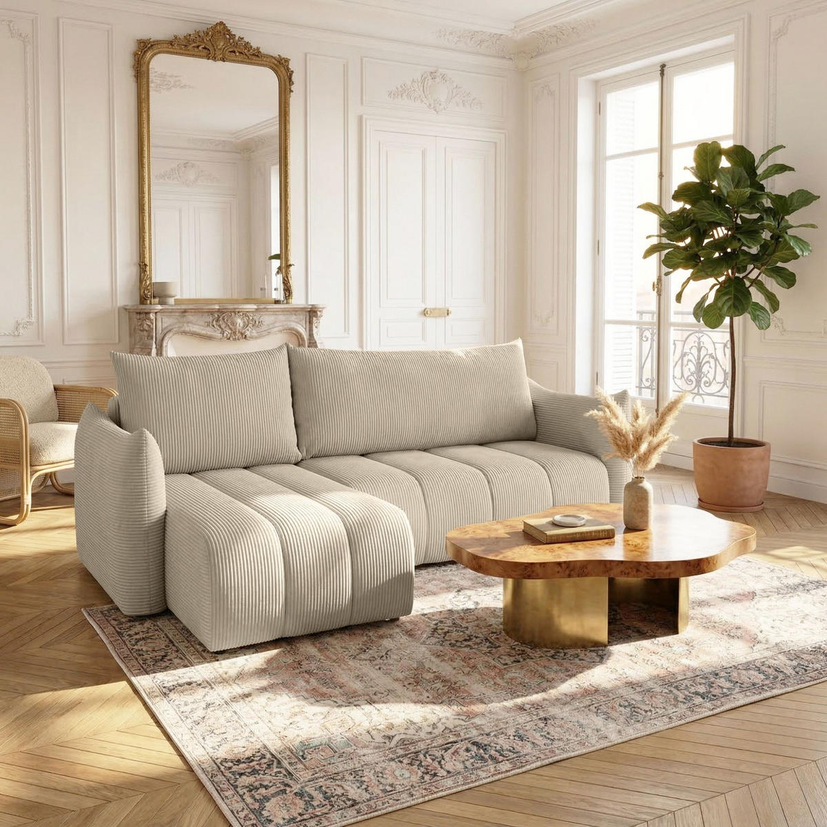 ECKSOFA Ontario Xs Mit Schlaffunktion - Beige, Holzwerkstoff/Textil (154/226cm) - Fun Möbel