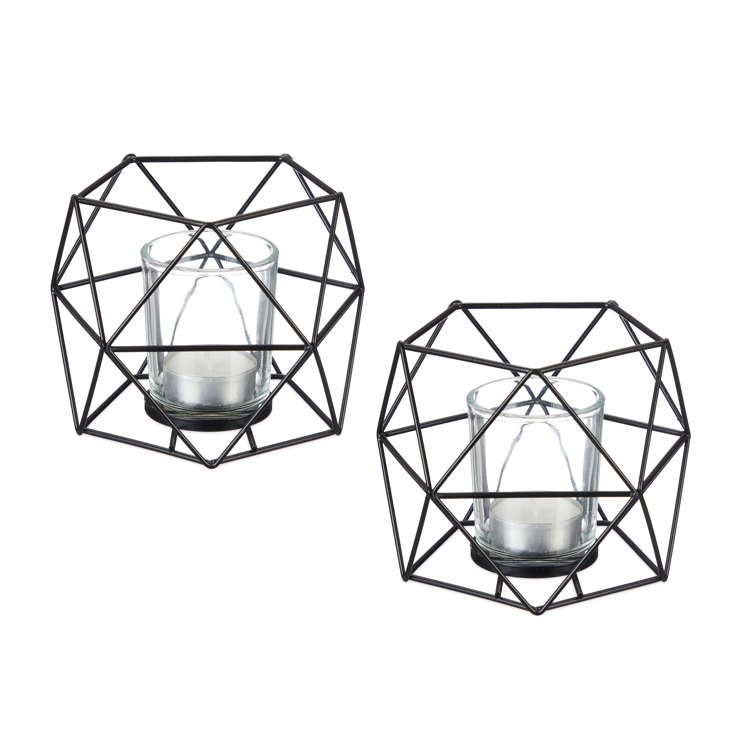 2xTEELICHTHALTER - Schwarz, Glas/Metall (10cm) - Relaxdays