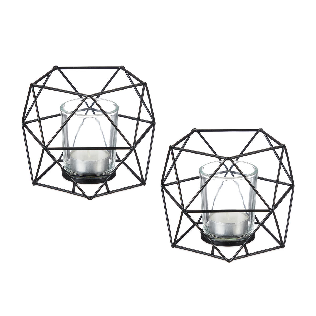 2xTEELICHTHALTER - Schwarz, Glas/Metall (10cm) - Relaxdays