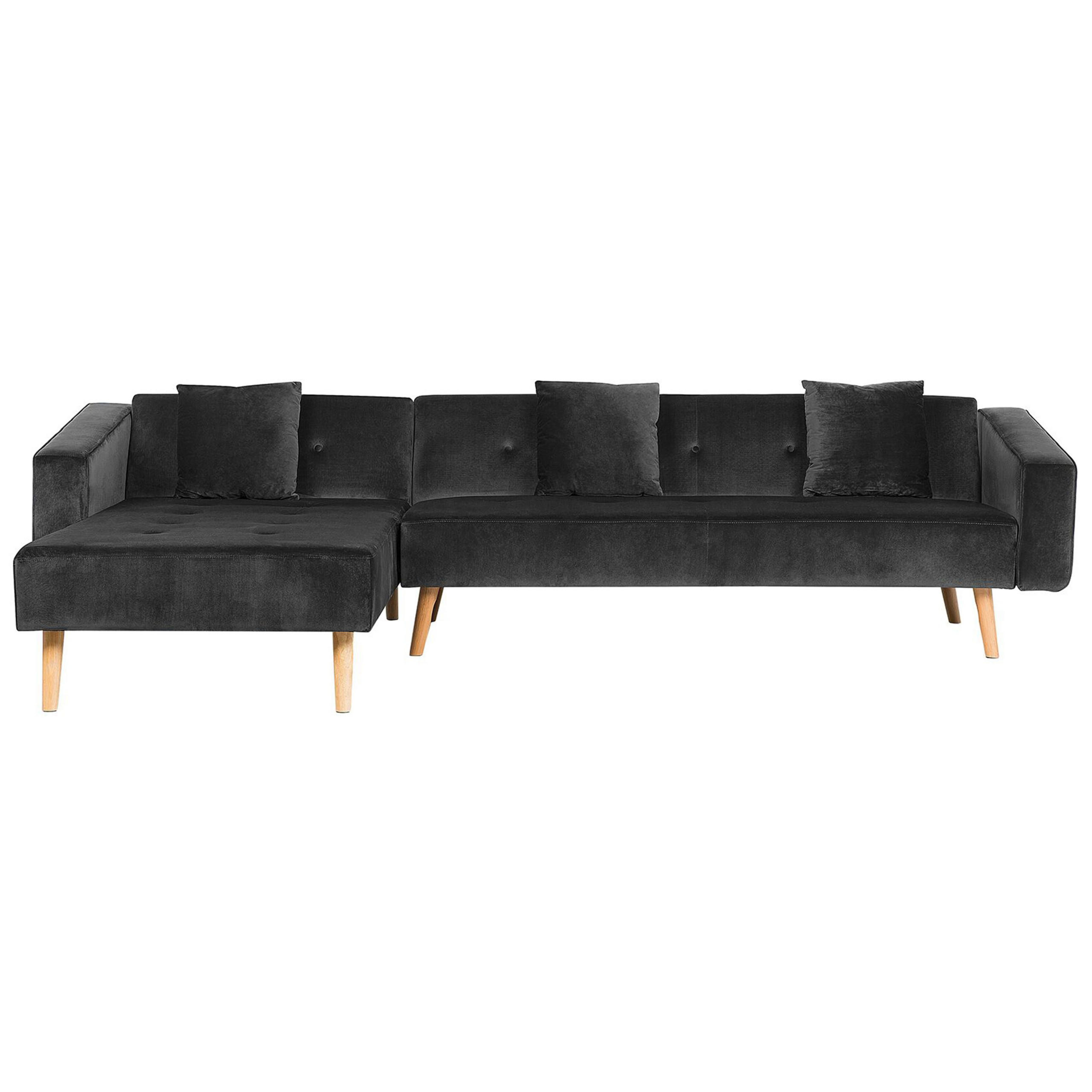 ECKSOFA Samtstoff Schwarz Vadso - Schwarz, Textil (303/98cm) - Beliani