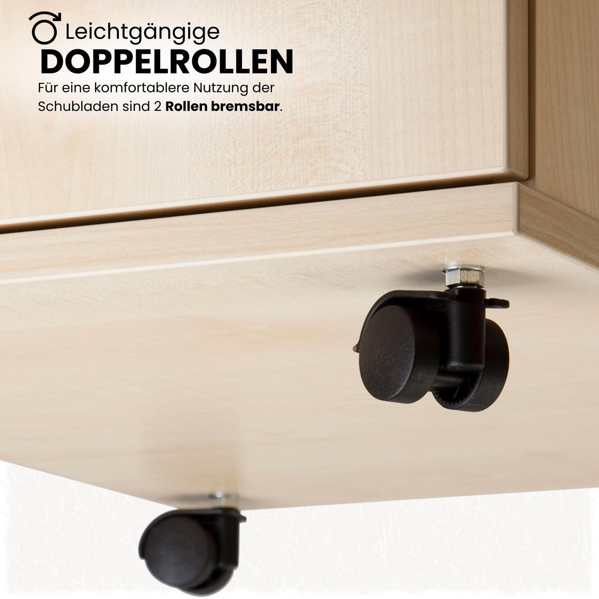 ROLLCONTAINER - mit Hängeregistratur 58/42,8/59 cm in Buchefarben Bügelgriff (Metall) - Buchefarben, Holzwerkstoff (42.8/59/58cm) - bümö