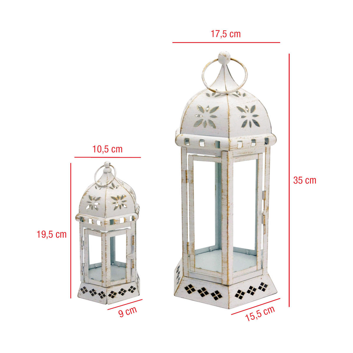 DEKORATIVES LATERNEN SET, 2 pieces Weiß 16/18/35 cm - Weiß, Metall (16/35/18cm) - Mobili Rebecca