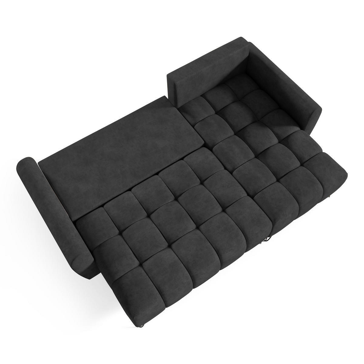 ECKSCHLAFSOFA Malaga Mini universeller Ottomane, Schwarz - Schwarz, Textil (222/148cm) - Beautysofa
