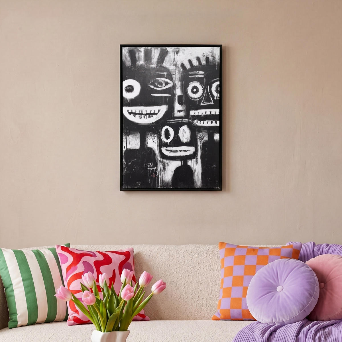 LEINWAND Bilder mit Rahmen - Malerei - Figuren - Schwarz - Abstrakt - 40x60 - Schwarz, Textil (40/60cm) - MuchoWow