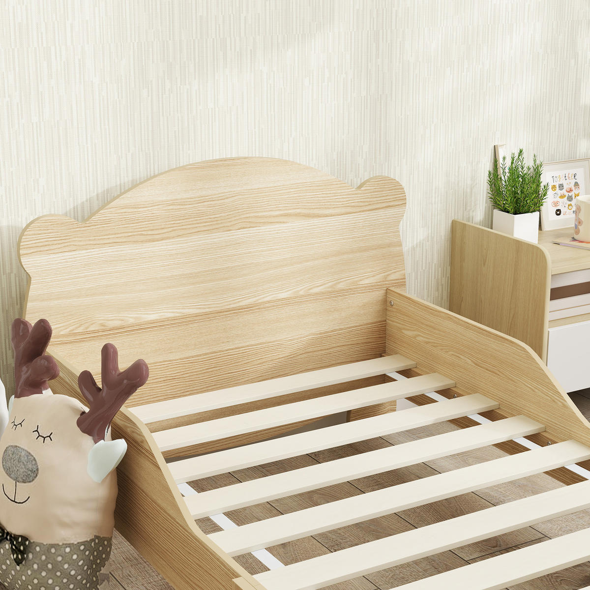 KINDERBETT 70x140 cm DE-14597 mit Bären-Motiv und Sicherheitsbarrieren Naturholz - Naturfarben, Holzwerkstoff (70/140cm) - ComfortXL