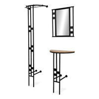 GARDEROBEN-SET 3-teilig schwarz Metall 130 cm, Flurgarderobe mit Spiegel - Schwarz, Metall (130/185/28cm) - Furn.Design