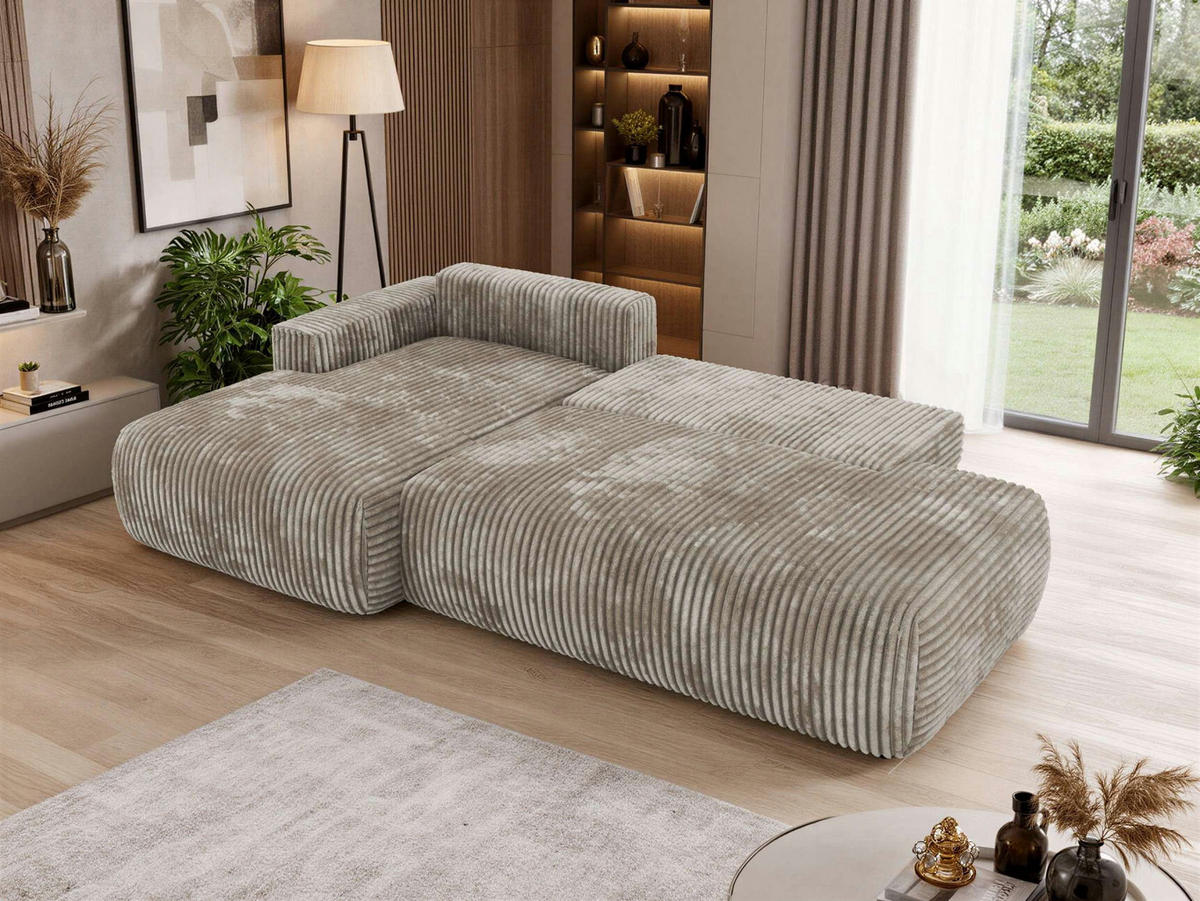ROHOVÁ SEDAČKA TAREN L Světle hnědá Manšestr - ľavá strana - svetlohnedá/čierna, textil/plast (170/292cm) - MKS