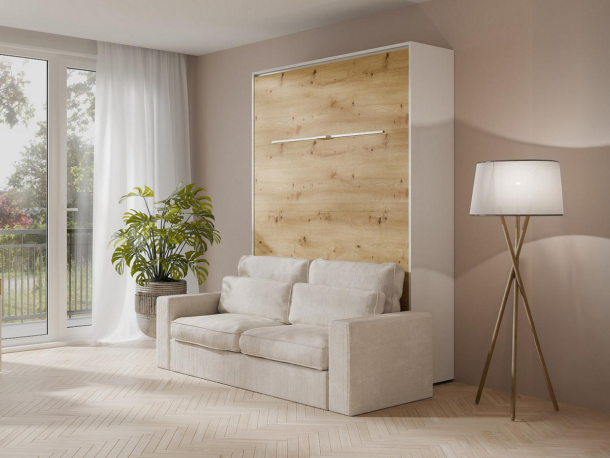 SCHRANKBETT - 2 Personen - holz - naturfarben hell, weiß Rapili - Naturfarben/Weiß, Holz (160/200cm) - Vente-Unique