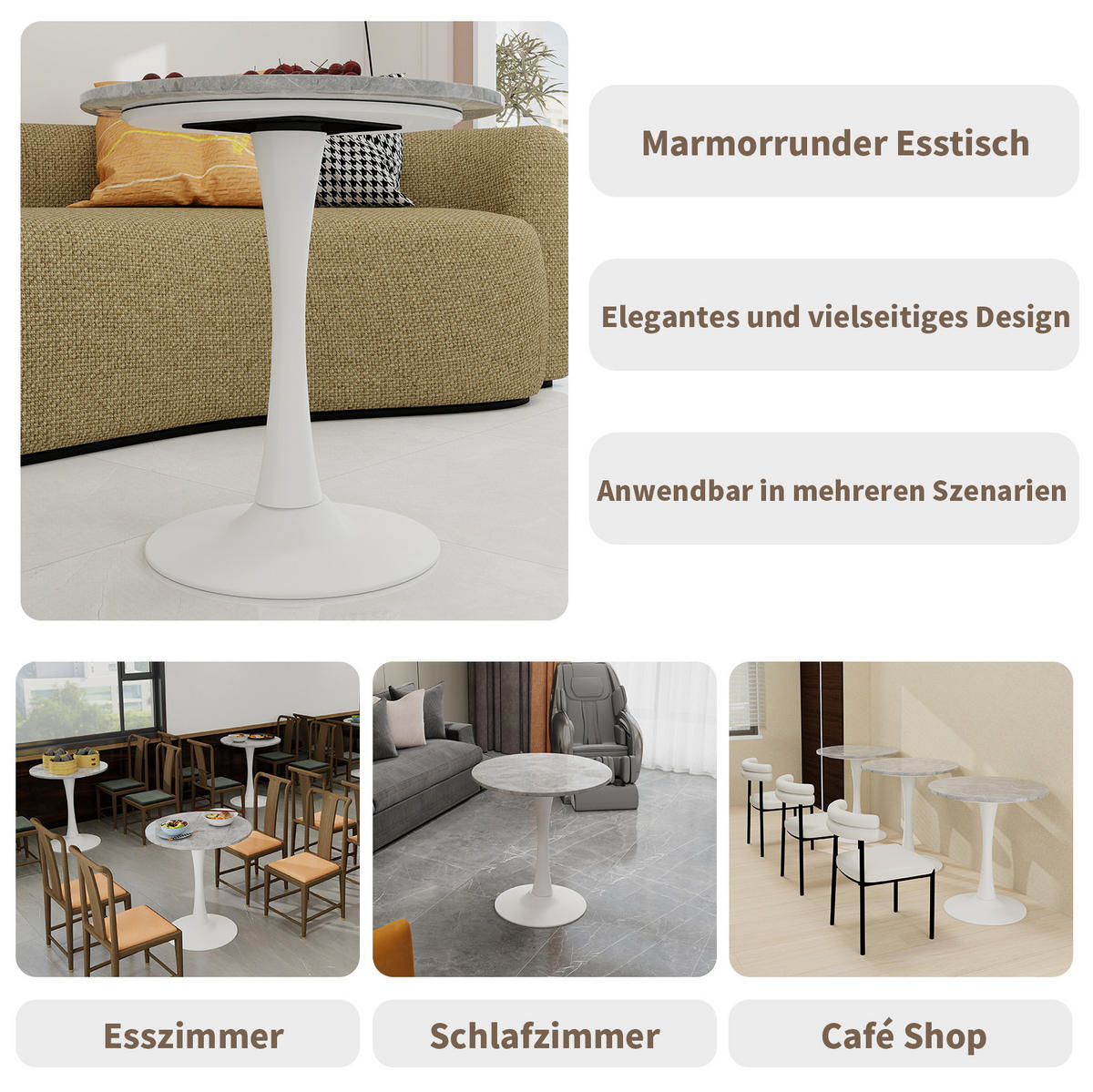 COUCHTISCH 70/70/72 cm in Grau/Weiß aus Kunstmarmor im modernen Design - Grau, Stein (70/70/72cm) - OKMYHOME