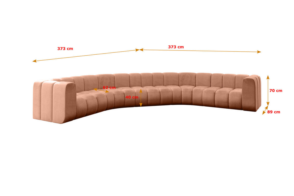 WOHNLANDSCHAFT modulares Sofa Lazro-U1 - 373x373x70 cm Apricot - Koralle, Holzwerkstoff/Textil (373/70/373cm) - ALTDECOR