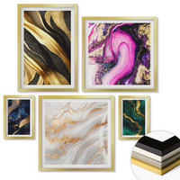 WANDBILDER 5er Set - 50x50 cm & 20x30 cm & 40x60 cm Goldrahmen - Abstrakter Marmor mit Farben - Goldfarben, Kunststoff (40/60cm) - ArtPrintCave