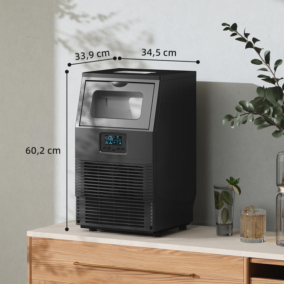 KOMMERZIELLE-EISWÜRFELMASCHINE Stahl ABS-Kunststoff Schwarz - Schwarz, Metall (33.9/60.2/34.5cm) - HOMCOM