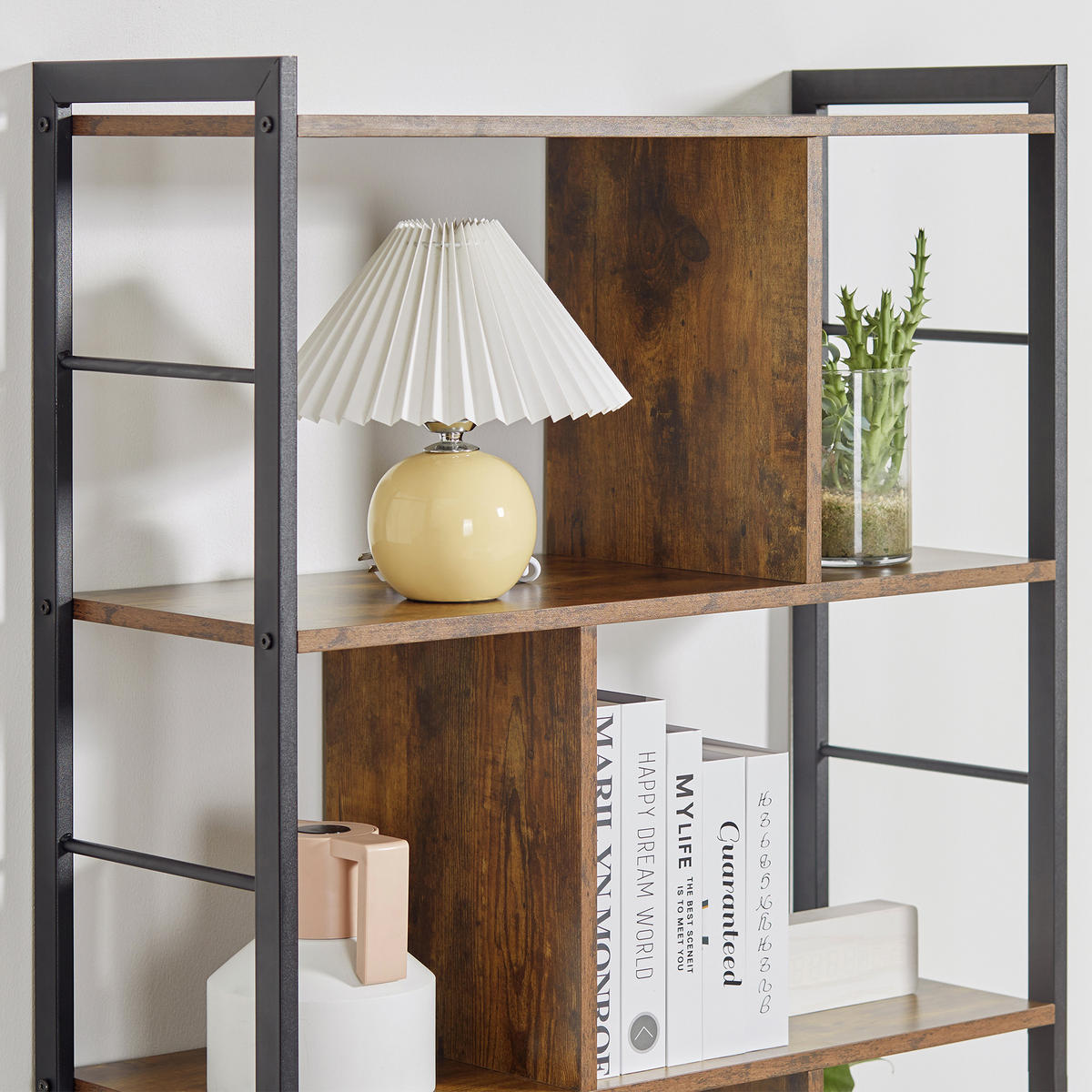 REGAL DE-15532 5-stufig mit Mittelsteg, 74/30/157 cm Braun/Schwarz - Braun, Holzwerkstoff (74/157.5/30cm) - ComfortXL