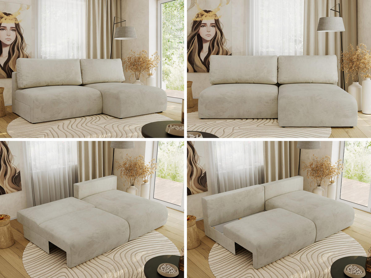 ECKSCHLAFSOFA VIVO L Beige Velvet - rechts - Beige/Schwarz, Kunststoff/Textil (150/223cm) - MKS