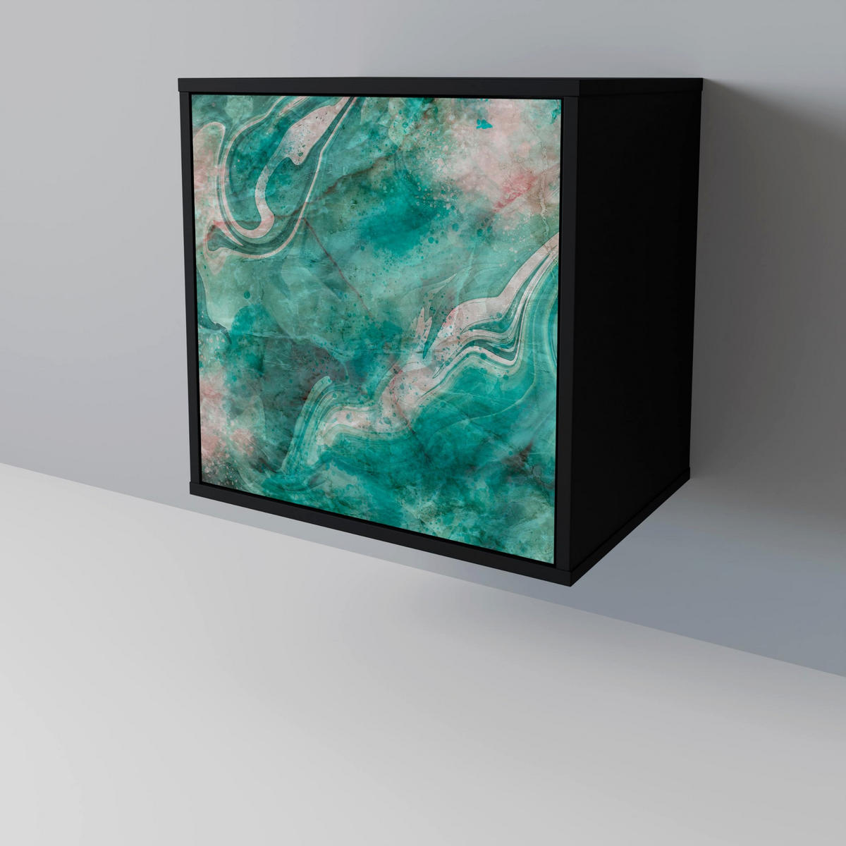 SIDEBOARD ABSTRACT ALCHEMY, Schwarz, 57,5x42x67,5 cm, Schwarze Metall-Rahmenfüße - Multicolor/Schwarz, Holzwerkstoff/Metall (57.5/67.5/42cm) - SpaceRebels