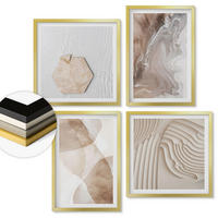 WANDBILDER 4er Set - 50x50 cm & 40x60 cm Goldrahmen - Abstrakte bemalte Strukturen - Goldfarben, Kunststoff (50/50cm) - ArtPrintCave