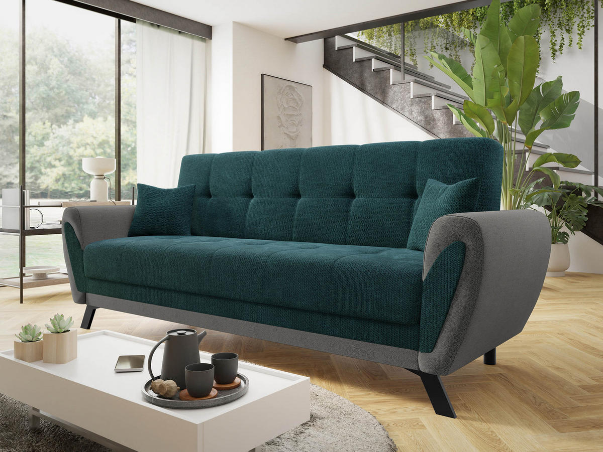 SCHLAFSOFA Kaja - Dunkelgrün/Schwarz, Holz/Textil (228/93/90cm) - MIRJAN24