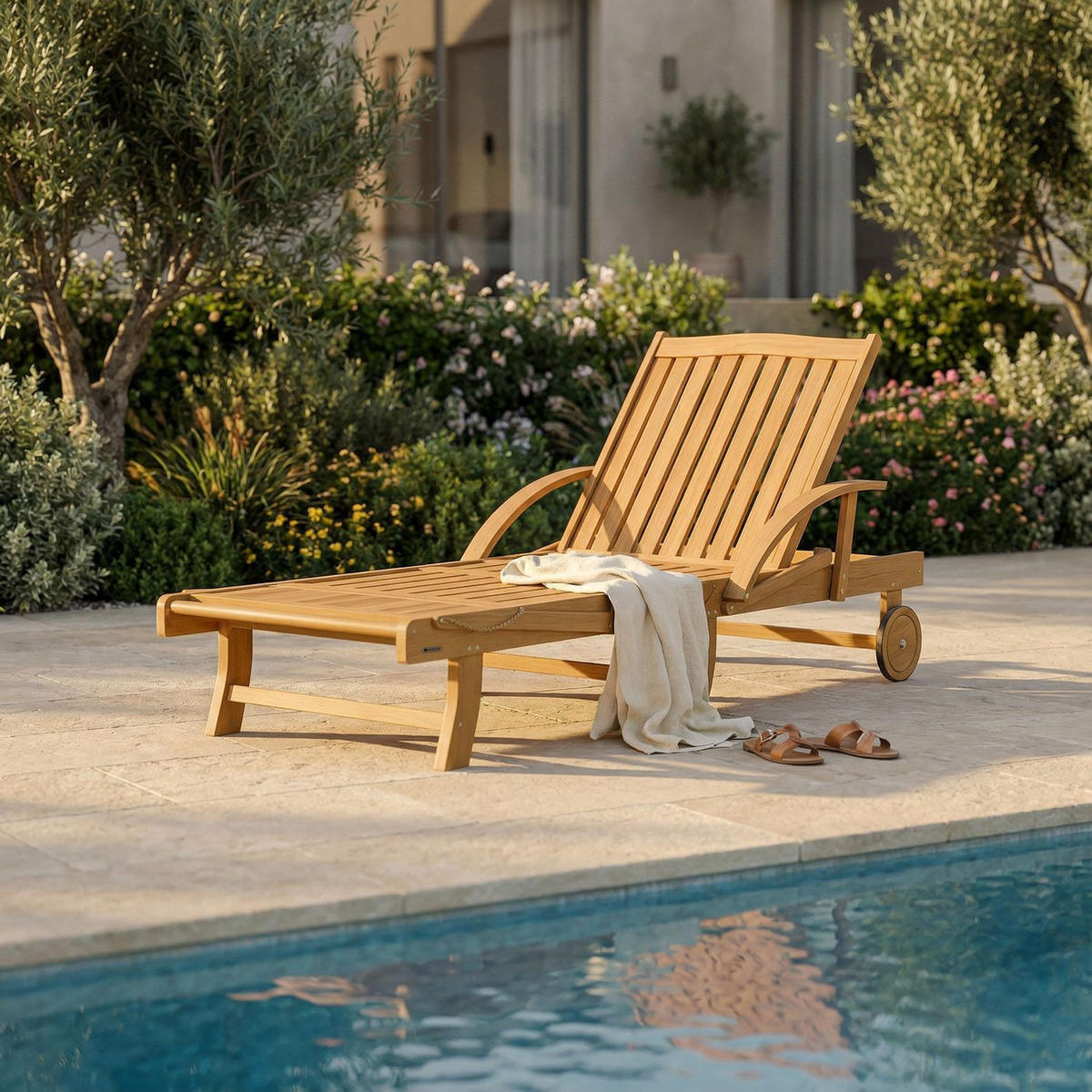 SONNENLIEGE SunScape Akazie mit Tisch 2er Set - Naturfarben, Holz (72.5/30/196cm) - Juskys