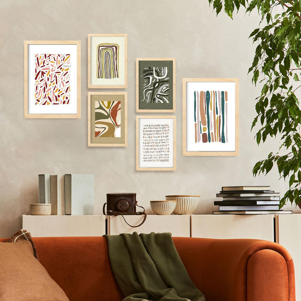 POSTER Set Mit 6 Drucken Von Muster 2 In Der Sammlung Von Ethnischenabzügen Dekorative Für Zuhause Wandkunstdruck A3 & A4 Rahmen Aus Hellem Holz - Beige, Papier (29/3cm) - Nacnic