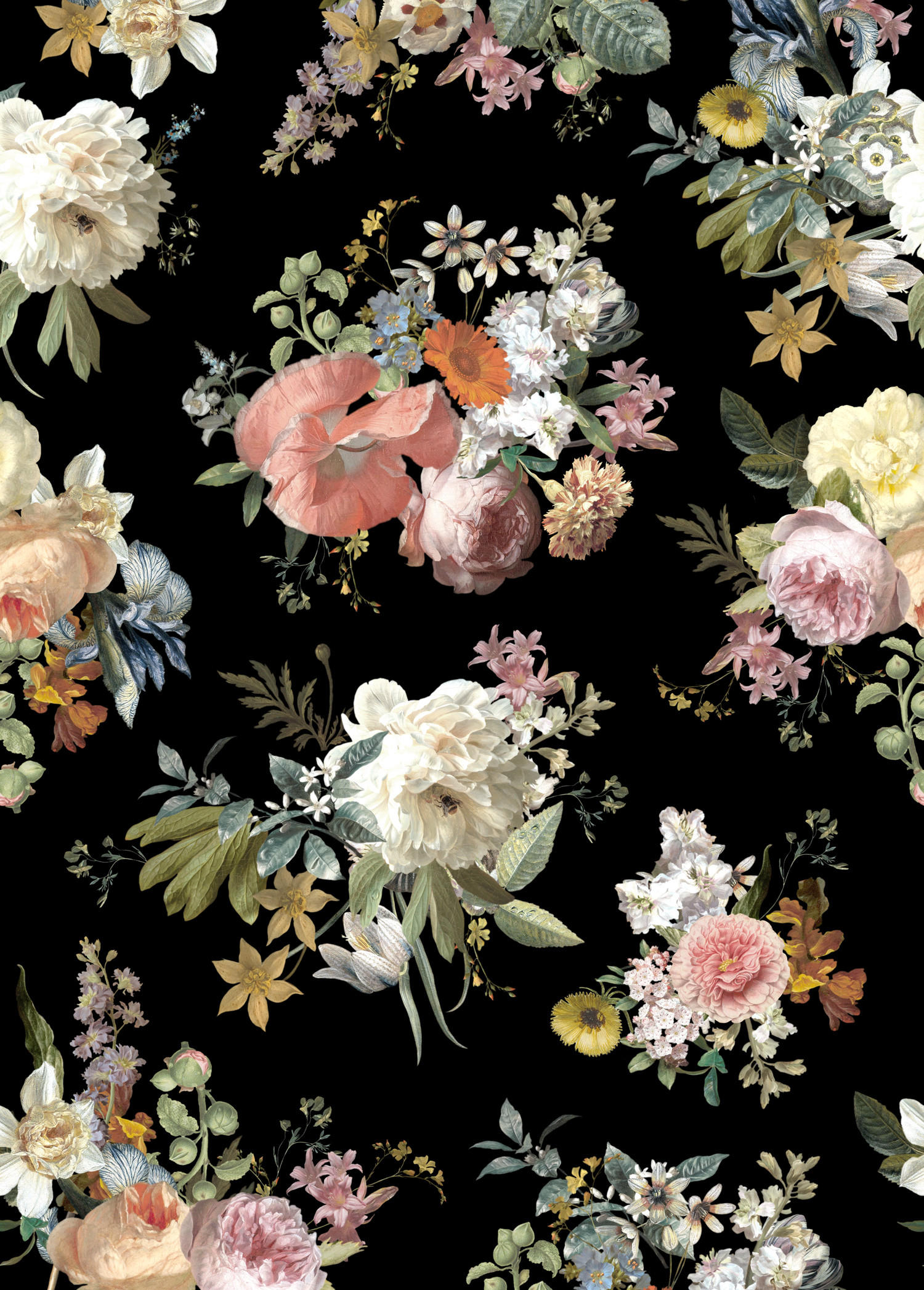 FOTOTAPETE Blumenmuster 200 x 279 cm - Schwarz, Papier (200/279cm) - ESTAhome
