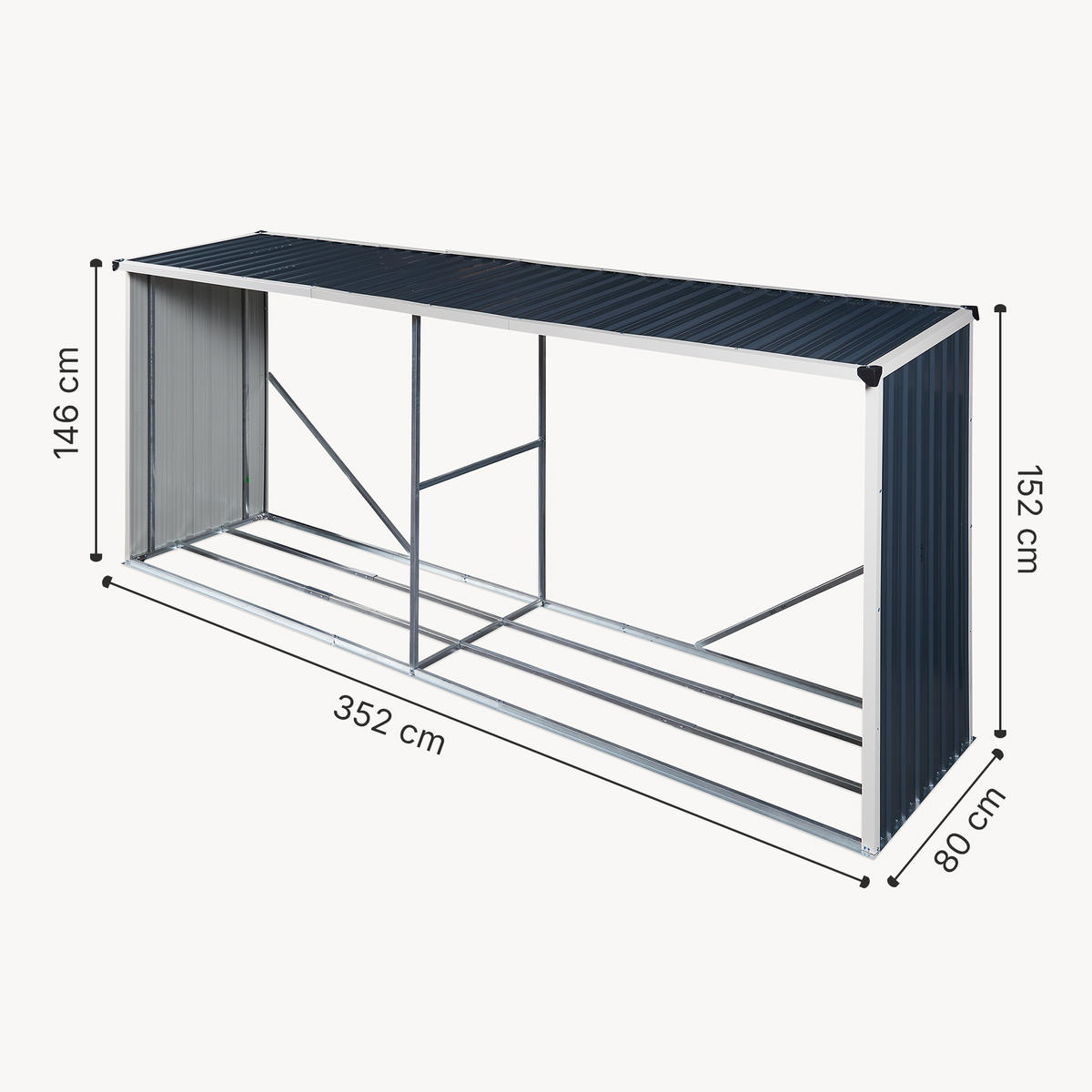 BRENNHOLZUNTERSTAND Kalmar - Anthrazit, Metall (352/152/80cm) - casa.pro