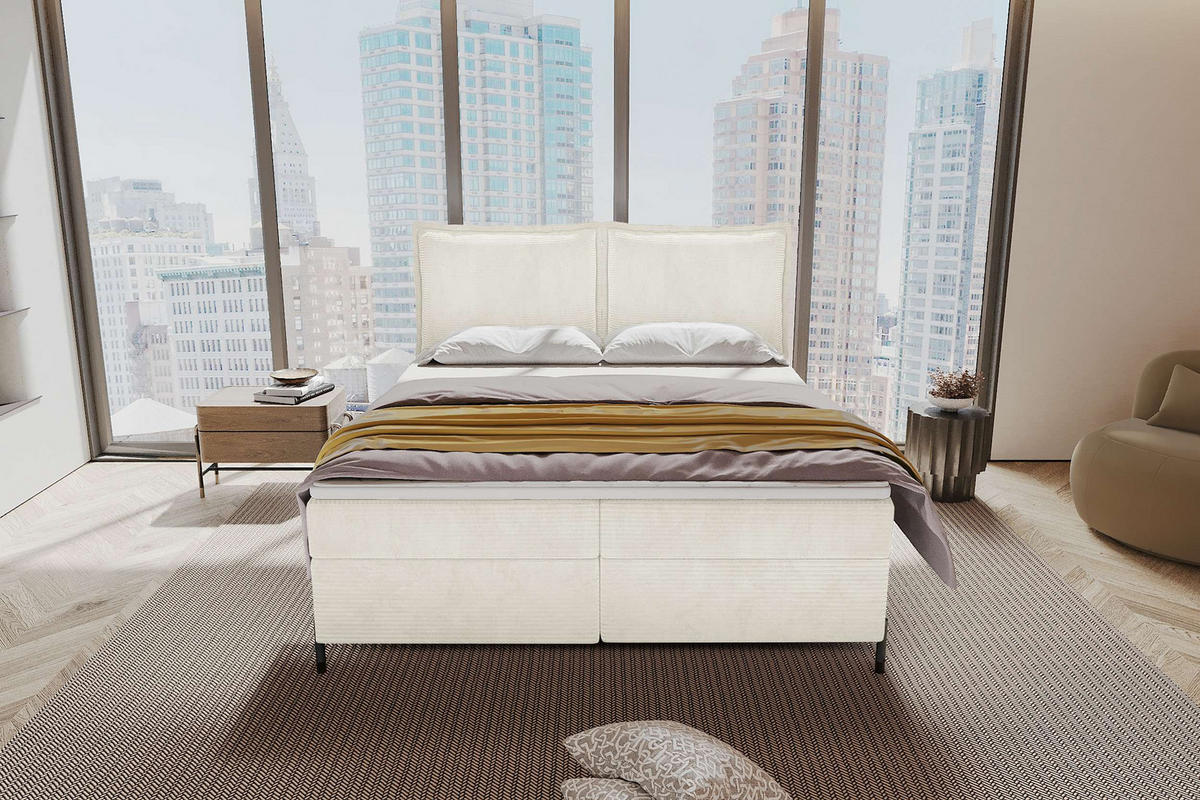 BOXSPRINGBETT VERO Cordstoff Creme 140/200 cm - Creme/Schwarz, Holzwerkstoff/Textil (140/200cm) - 99rooms